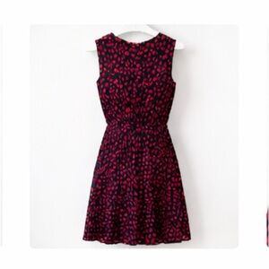 Floral Pleated Sleeveless Silk Chiffon Dress – Pink & Navy – Size Medium